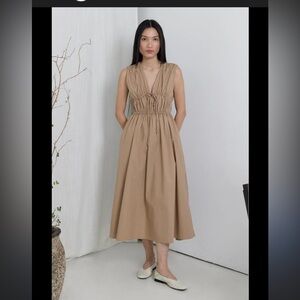 Mod Ref The Cecilia Dress Ruched V-Neck Midi Dress